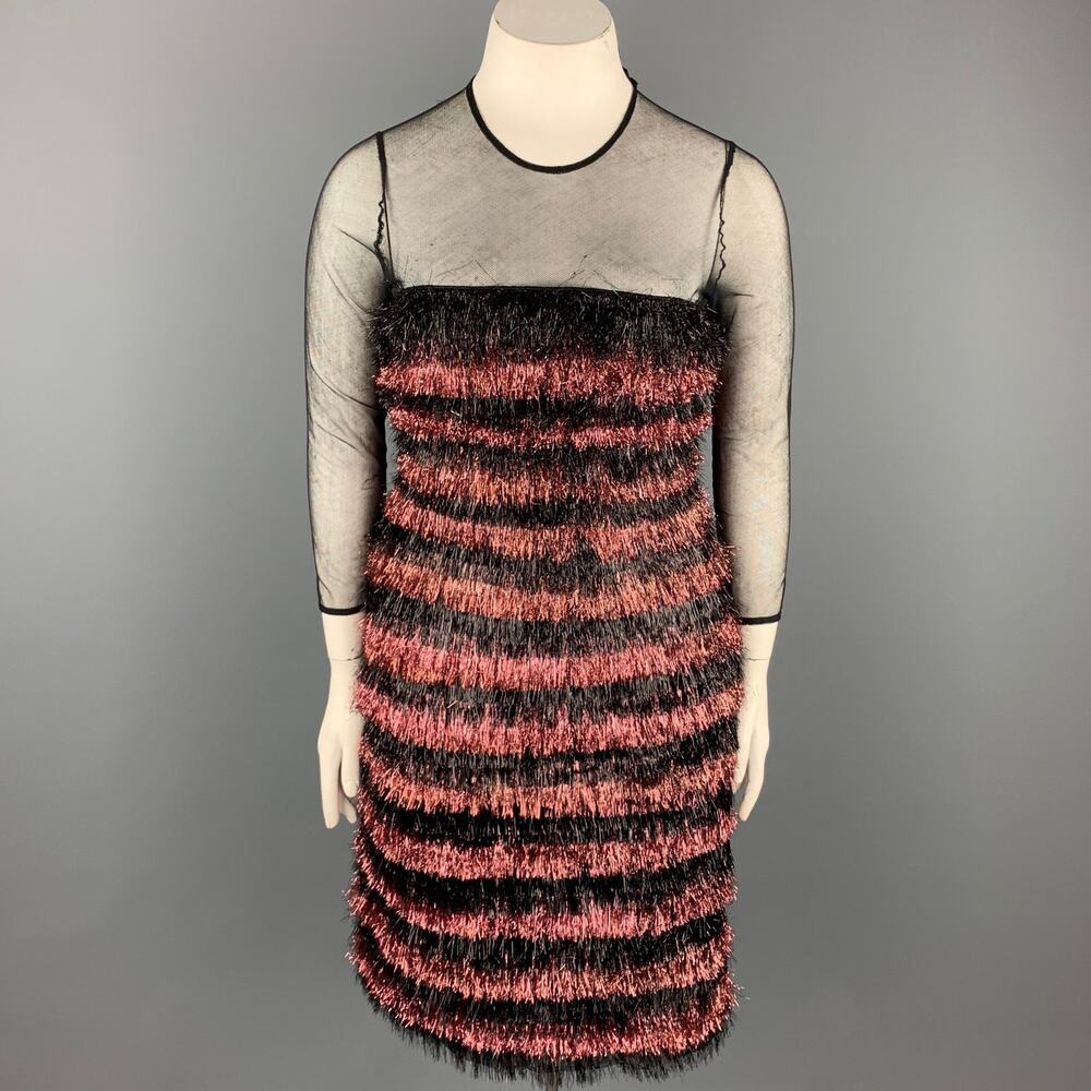 F/W 12 Size 10 Black & Pink Nylon / Polyester Tinsel Illusion Eyelash Dress